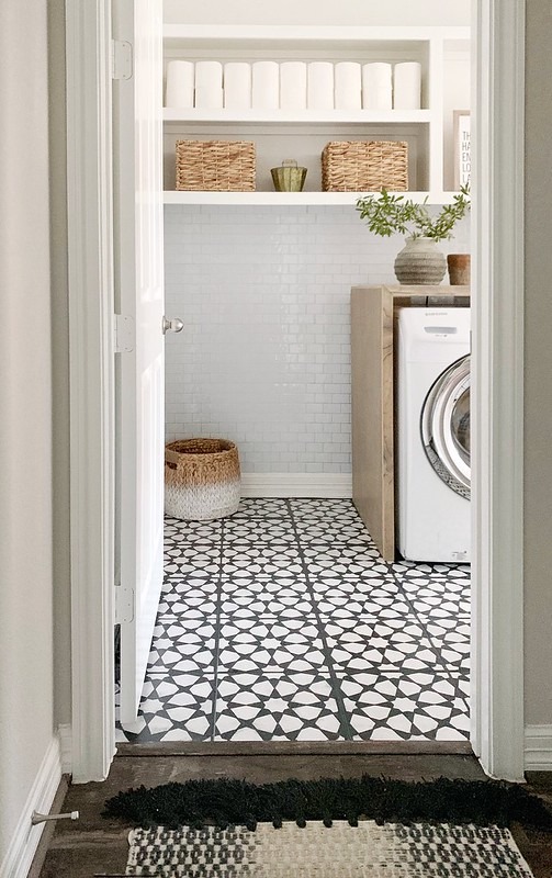 painted laundry room tile floor