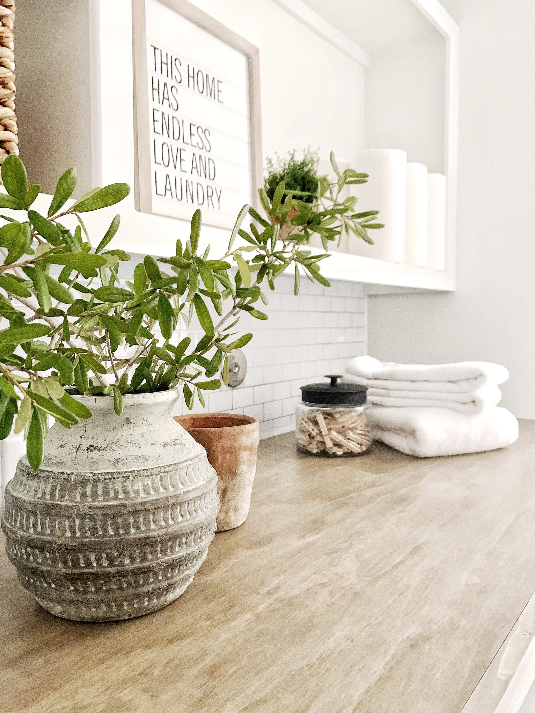 DIY Faux Butcher Block Laundry Countertop